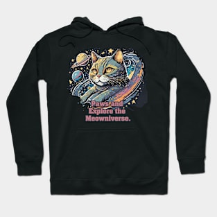 Paws and Explore the Meowniverse - Cute Cat in Space Design Hoodie